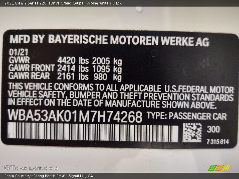 Alpine White / Black 2021 BMW 2 Series 228i sDrive Grand Coupe