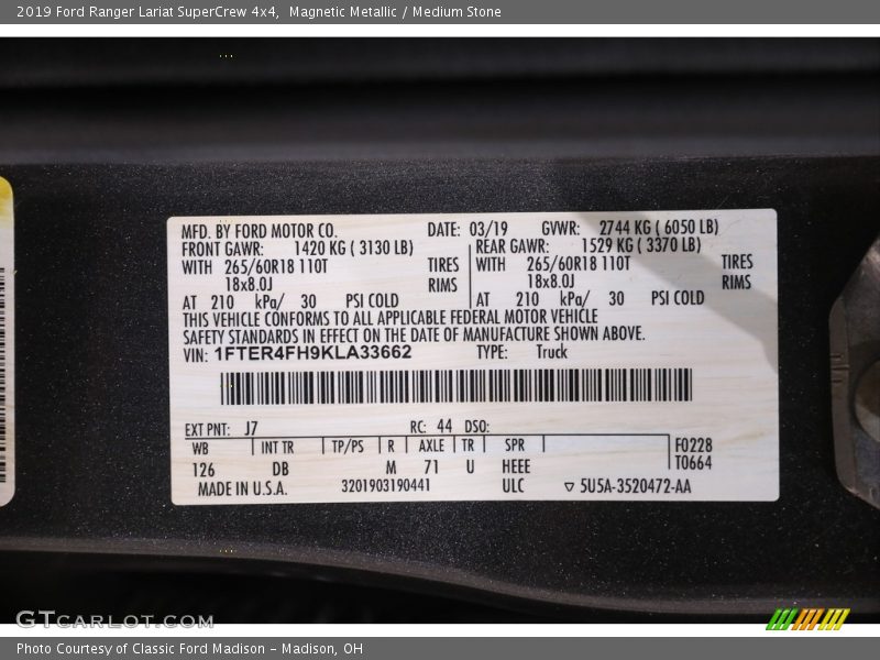 Magnetic Metallic / Medium Stone 2019 Ford Ranger Lariat SuperCrew 4x4