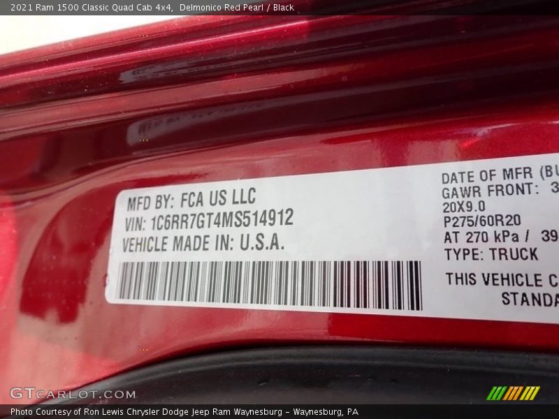 Delmonico Red Pearl / Black 2021 Ram 1500 Classic Quad Cab 4x4