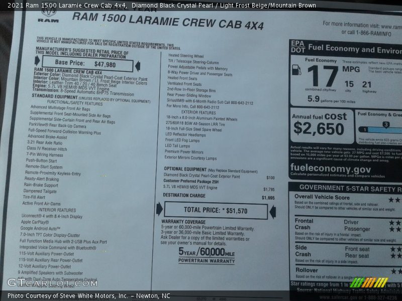 Diamond Black Crystal Pearl / Light Frost Beige/Mountain Brown 2021 Ram 1500 Laramie Crew Cab 4x4