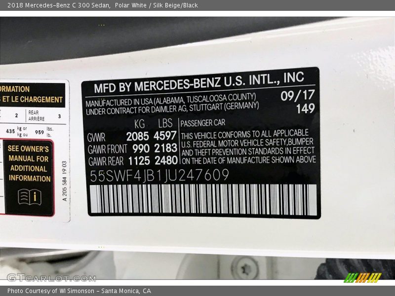 Polar White / Silk Beige/Black 2018 Mercedes-Benz C 300 Sedan