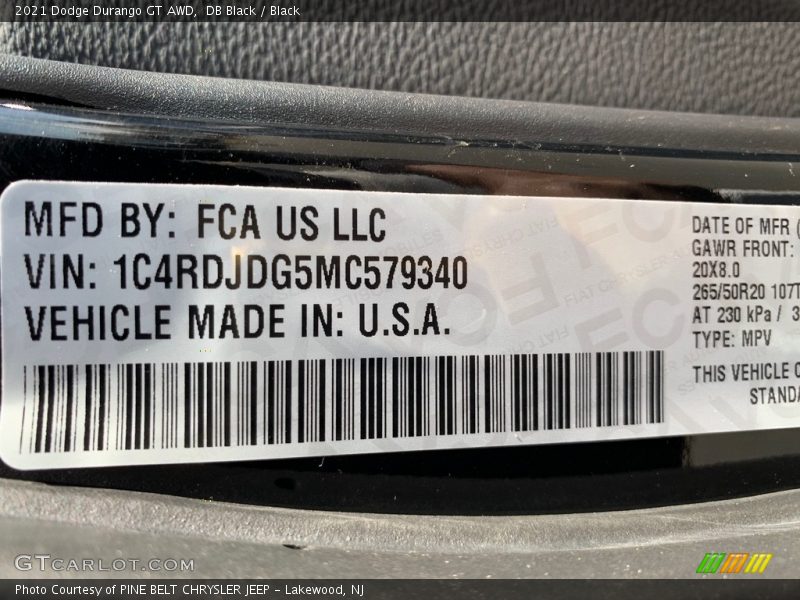 DB Black / Black 2021 Dodge Durango GT AWD