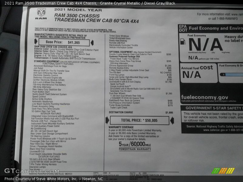 Granite Crystal Metallic / Diesel Gray/Black 2021 Ram 3500 Tradesman Crew Cab 4x4 Chassis