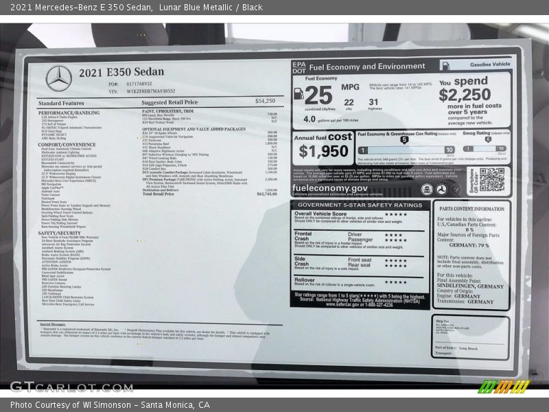 Lunar Blue Metallic / Black 2021 Mercedes-Benz E 350 Sedan