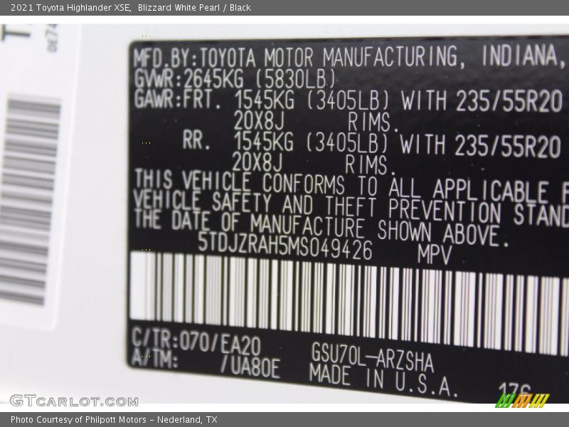 Blizzard White Pearl / Black 2021 Toyota Highlander XSE