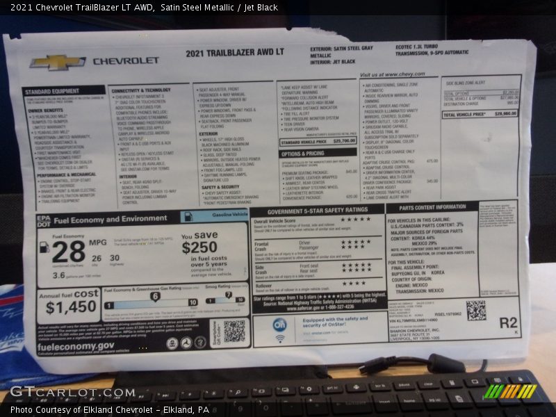 Satin Steel Metallic / Jet Black 2021 Chevrolet TrailBlazer LT AWD