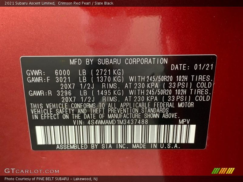 Crimson Red Pearl / Slate Black 2021 Subaru Ascent Limited
