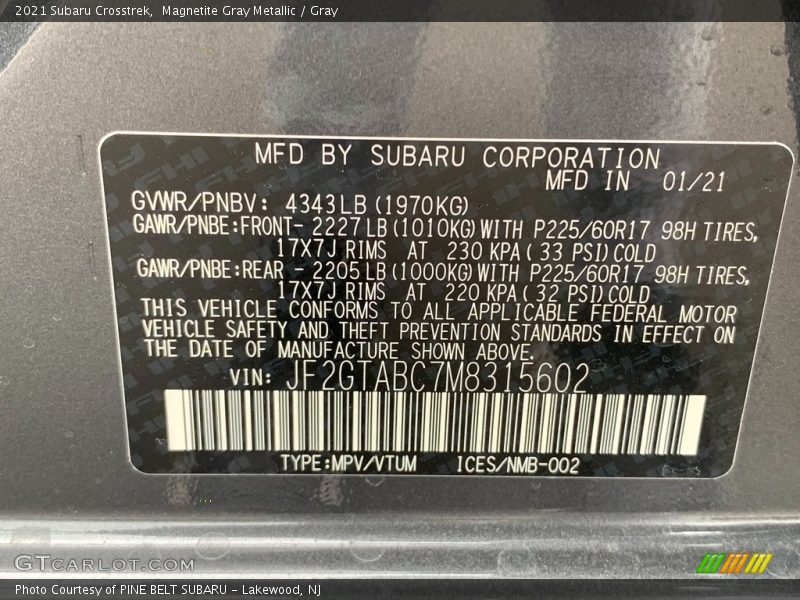 Magnetite Gray Metallic / Gray 2021 Subaru Crosstrek