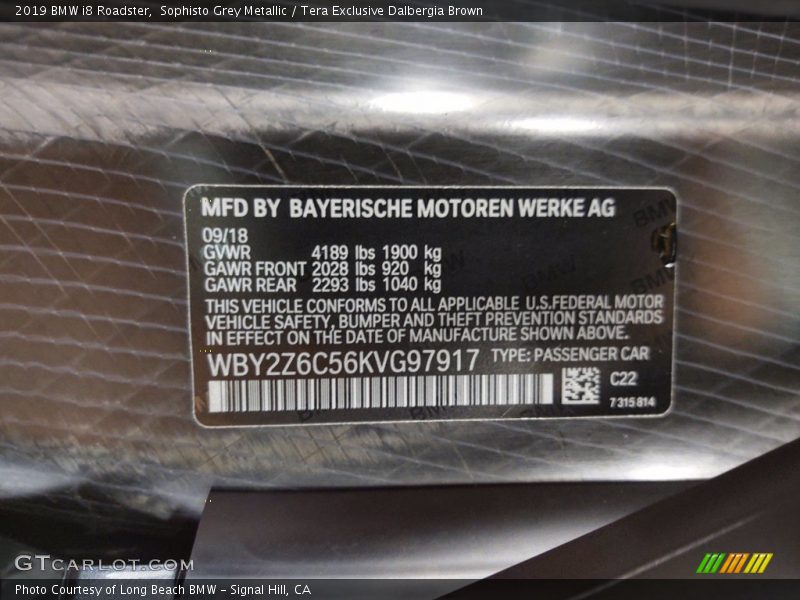 2019 i8 Roadster Sophisto Grey Metallic Color Code C22