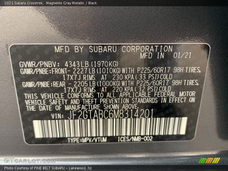Magnetite Gray Metallic / Black 2021 Subaru Crosstrek