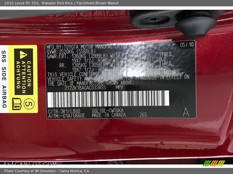 Matador Red Mica / Parchment/Brown Walnut 2010 Lexus RX 350