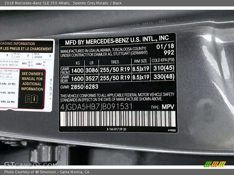 Selenite Grey Metallic / Black 2018 Mercedes-Benz GLE 350 4Matic