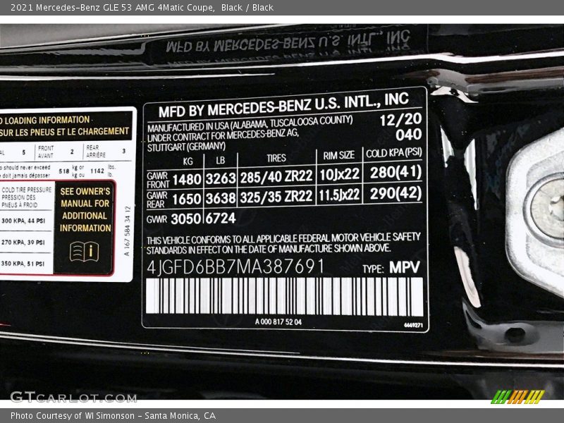 2021 GLE 53 AMG 4Matic Coupe Black Color Code 040