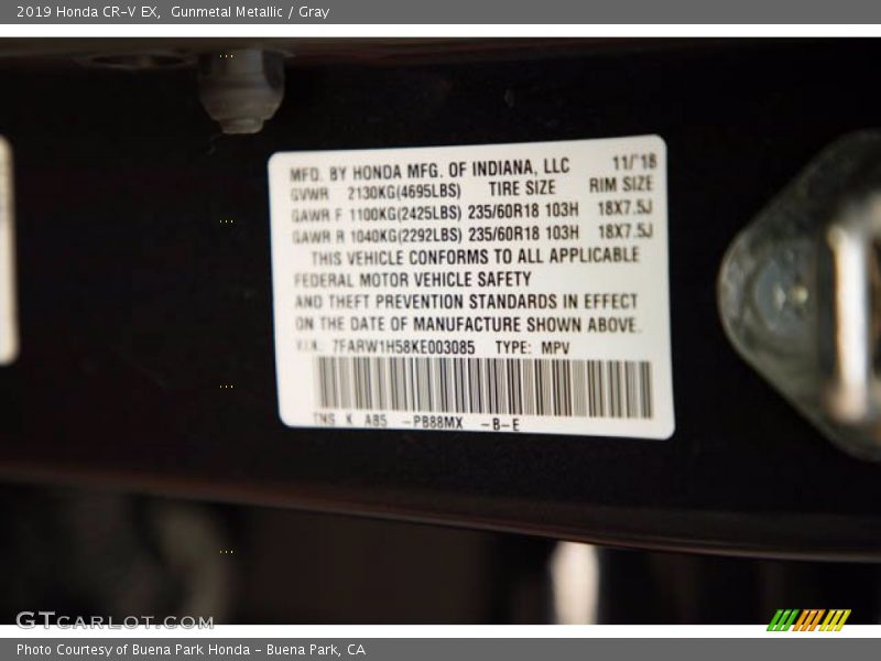 Gunmetal Metallic / Gray 2019 Honda CR-V EX