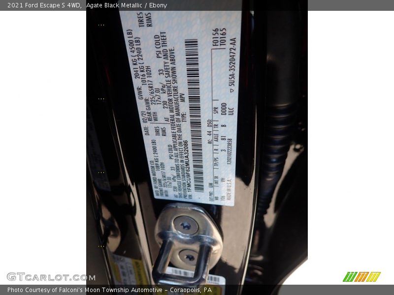 2021 Escape S 4WD Agate Black Metallic Color Code UM