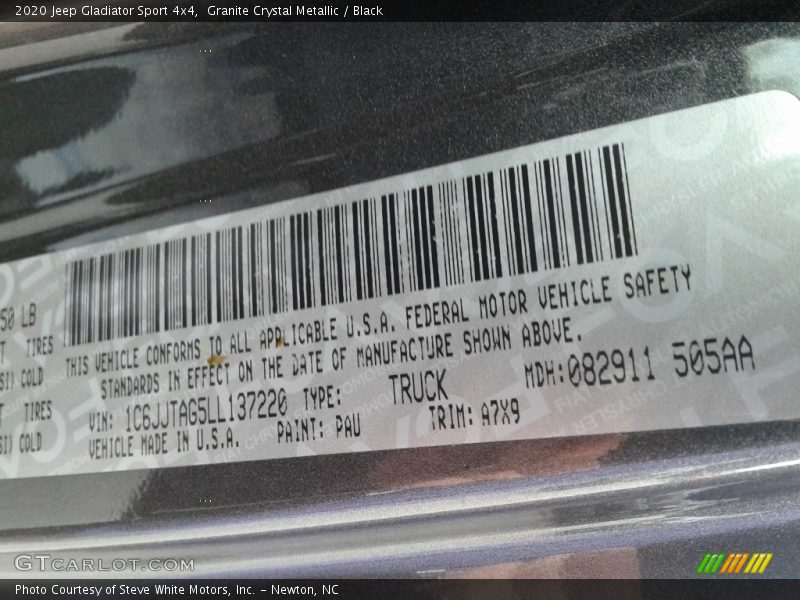 Granite Crystal Metallic / Black 2020 Jeep Gladiator Sport 4x4