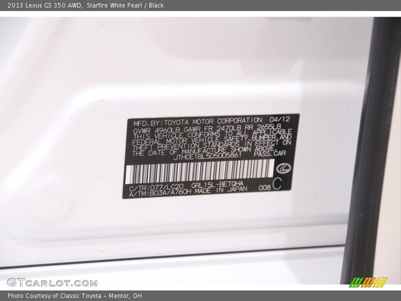 Starfire White Pearl / Black 2013 Lexus GS 350 AWD