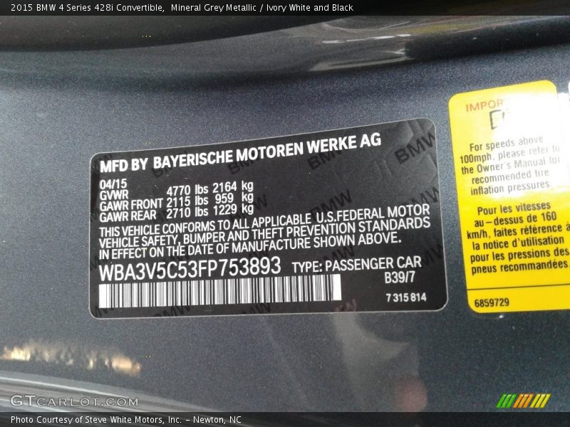 2015 4 Series 428i Convertible Mineral Grey Metallic Color Code B39