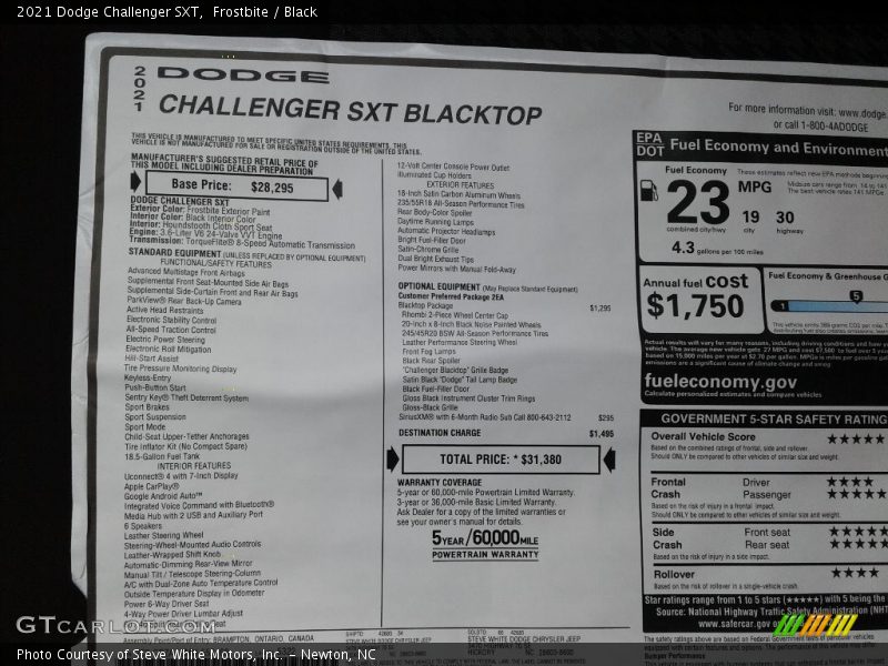 Frostbite / Black 2021 Dodge Challenger SXT