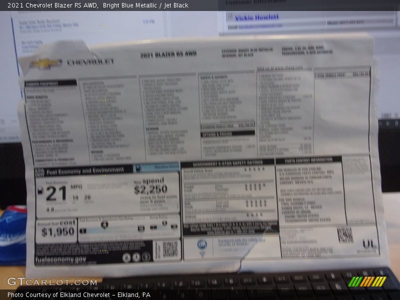 Bright Blue Metallic / Jet Black 2021 Chevrolet Blazer RS AWD