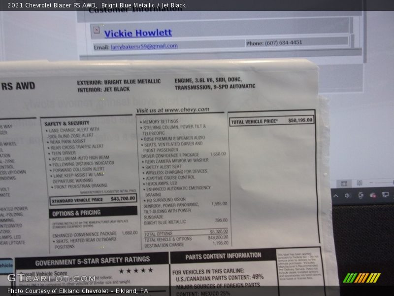 Bright Blue Metallic / Jet Black 2021 Chevrolet Blazer RS AWD