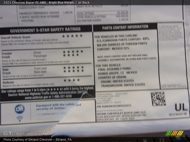 Bright Blue Metallic / Jet Black 2021 Chevrolet Blazer RS AWD