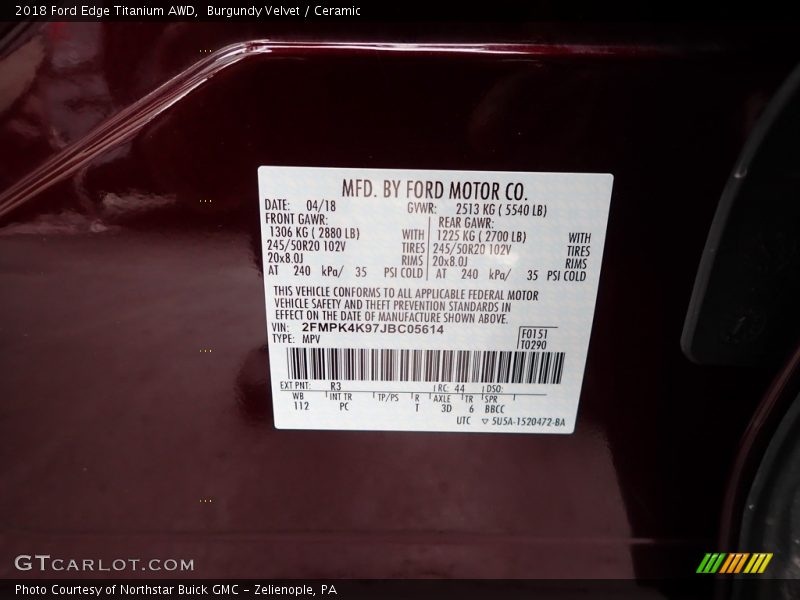 Burgundy Velvet / Ceramic 2018 Ford Edge Titanium AWD