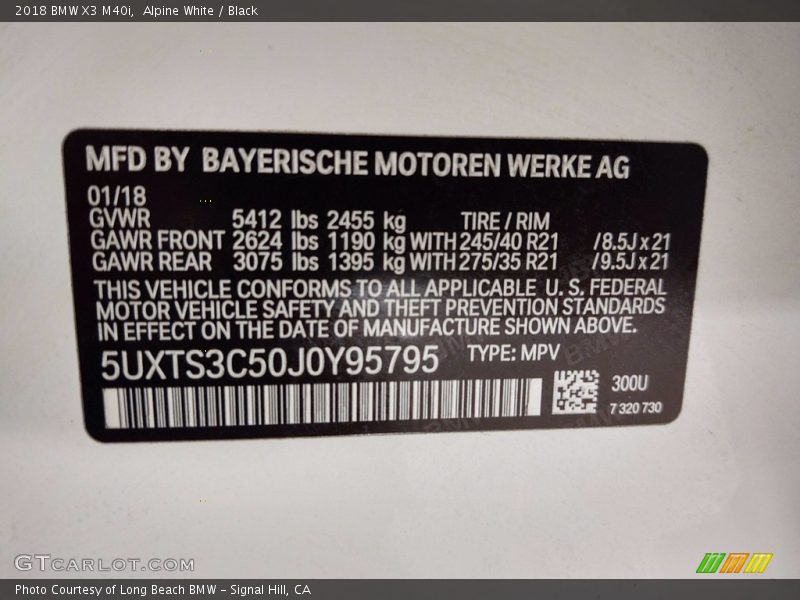 Alpine White / Black 2018 BMW X3 M40i