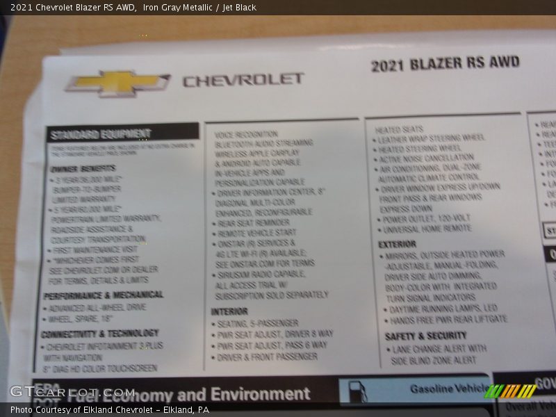 Iron Gray Metallic / Jet Black 2021 Chevrolet Blazer RS AWD