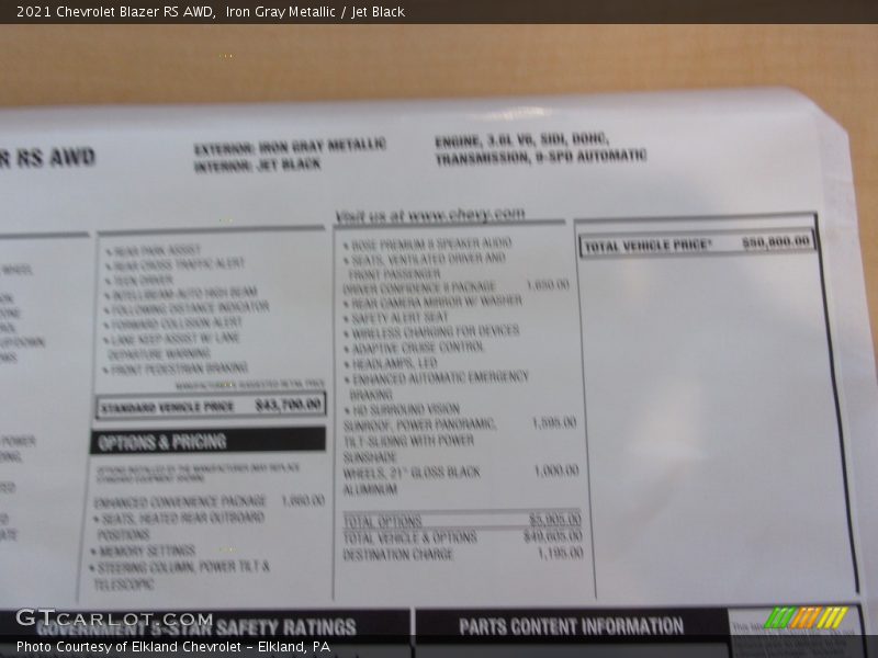Iron Gray Metallic / Jet Black 2021 Chevrolet Blazer RS AWD