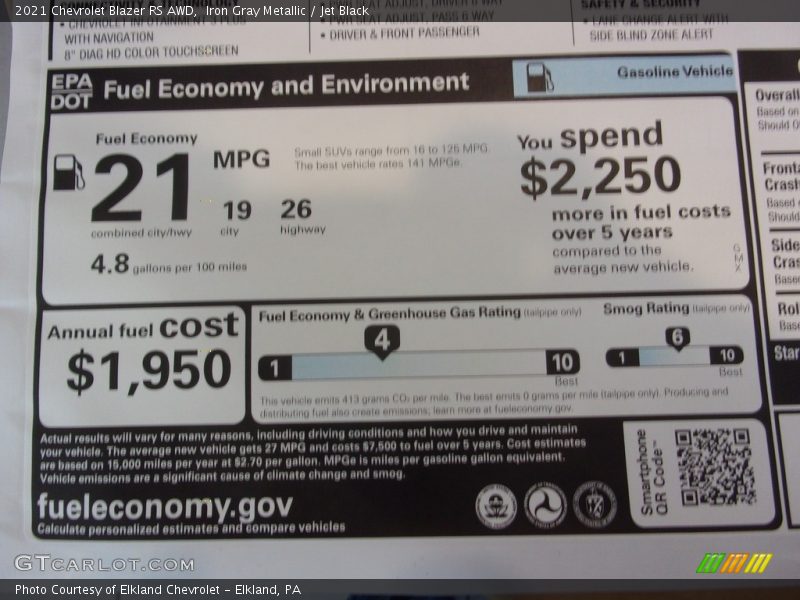 Iron Gray Metallic / Jet Black 2021 Chevrolet Blazer RS AWD