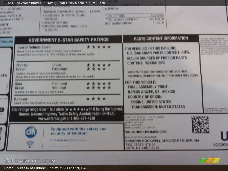 Iron Gray Metallic / Jet Black 2021 Chevrolet Blazer RS AWD