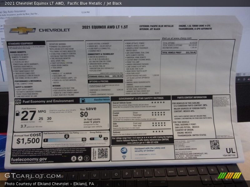 Pacific Blue Metallic / Jet Black 2021 Chevrolet Equinox LT AWD