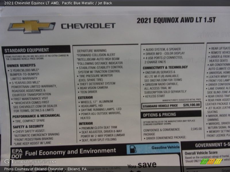 Pacific Blue Metallic / Jet Black 2021 Chevrolet Equinox LT AWD