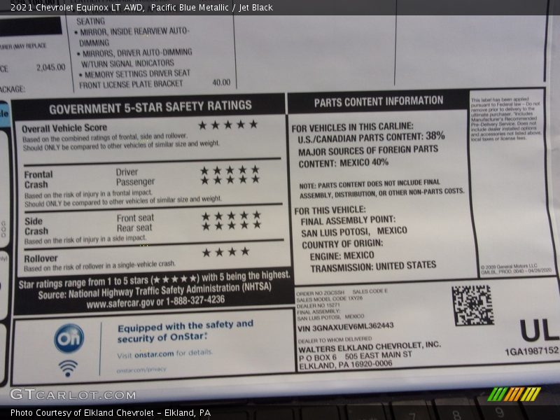 Pacific Blue Metallic / Jet Black 2021 Chevrolet Equinox LT AWD