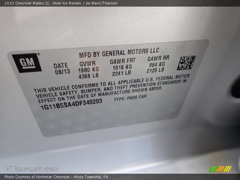 Silver Ice Metallic / Jet Black/Titanium 2013 Chevrolet Malibu LS