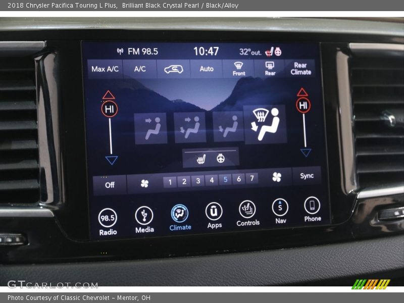 Brilliant Black Crystal Pearl / Black/Alloy 2018 Chrysler Pacifica Touring L Plus