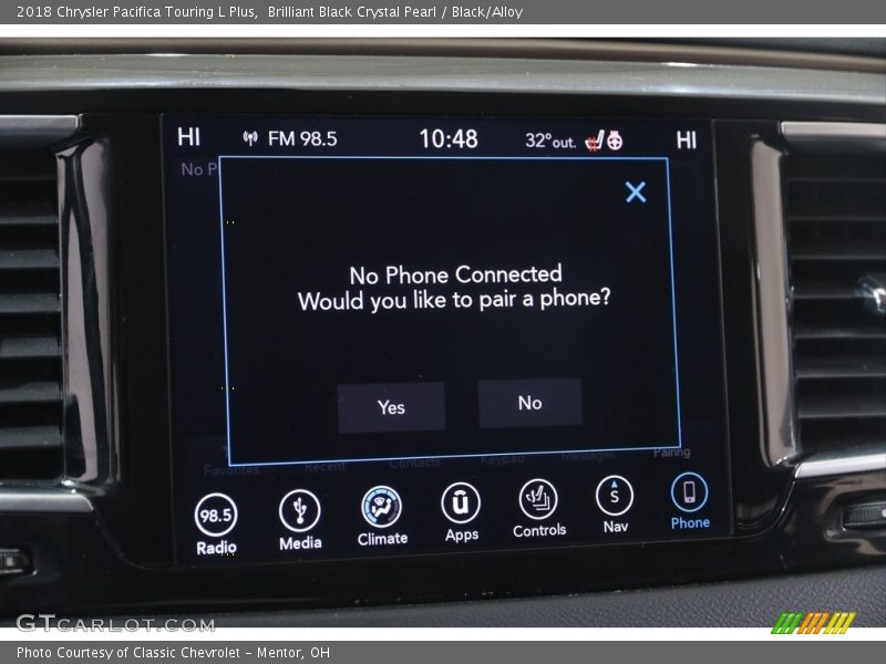 Brilliant Black Crystal Pearl / Black/Alloy 2018 Chrysler Pacifica Touring L Plus