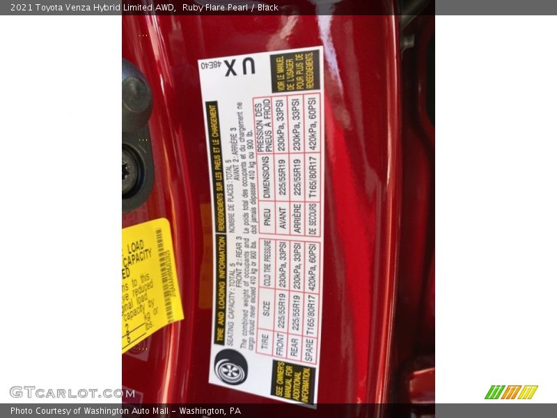 Ruby Flare Pearl / Black 2021 Toyota Venza Hybrid Limited AWD