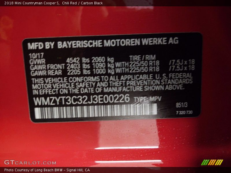 Chili Red / Carbon Black 2018 Mini Countryman Cooper S