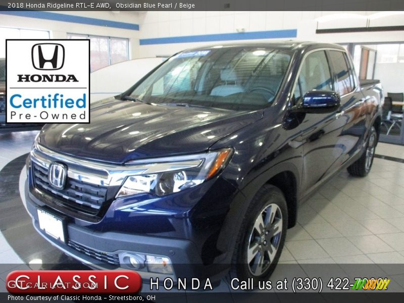 Obsidian Blue Pearl / Beige 2018 Honda Ridgeline RTL-E AWD