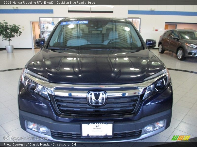 Obsidian Blue Pearl / Beige 2018 Honda Ridgeline RTL-E AWD