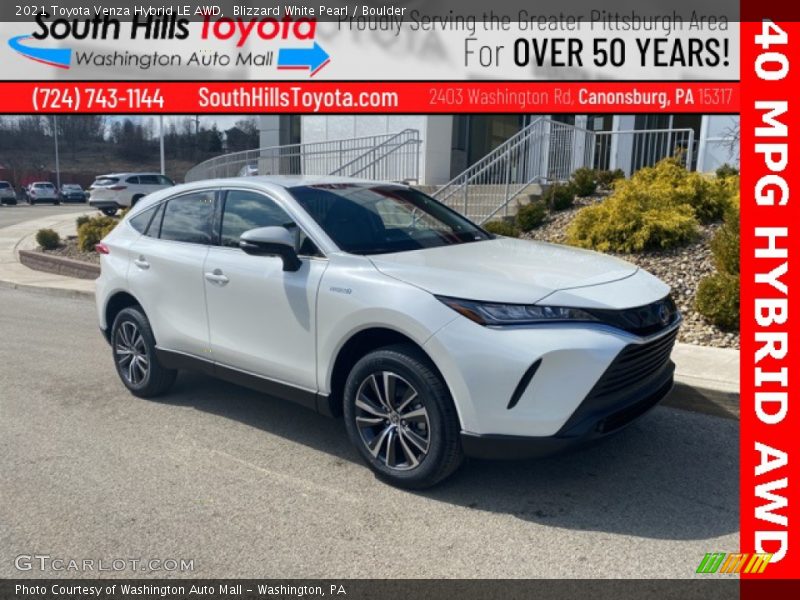 Blizzard White Pearl / Boulder 2021 Toyota Venza Hybrid LE AWD