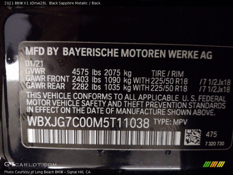 Black Sapphire Metallic / Black 2021 BMW X1 sDrive28i