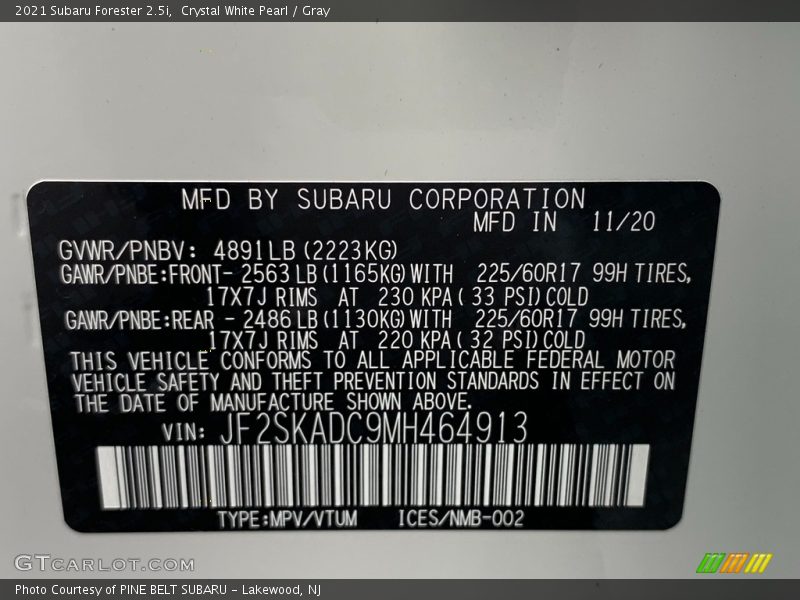 Crystal White Pearl / Gray 2021 Subaru Forester 2.5i