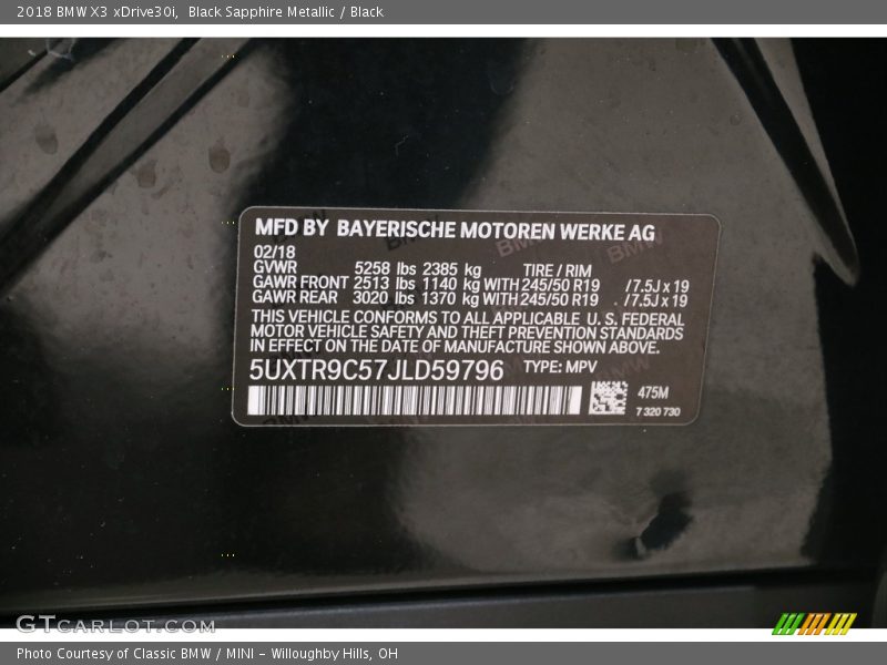 Black Sapphire Metallic / Black 2018 BMW X3 xDrive30i
