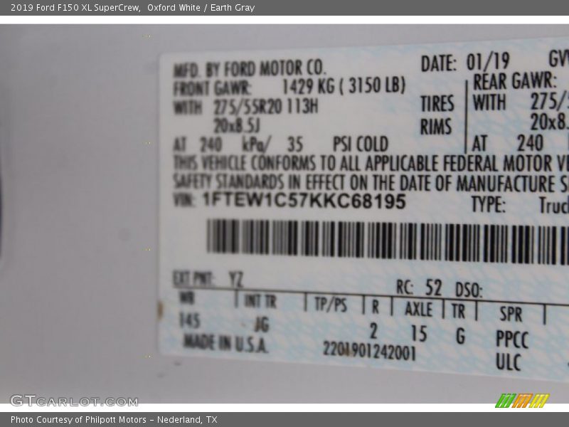 Oxford White / Earth Gray 2019 Ford F150 XL SuperCrew