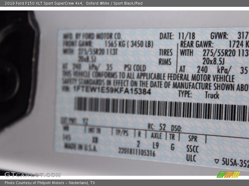 Oxford White / Sport Black/Red 2019 Ford F150 XLT Sport SuperCrew 4x4