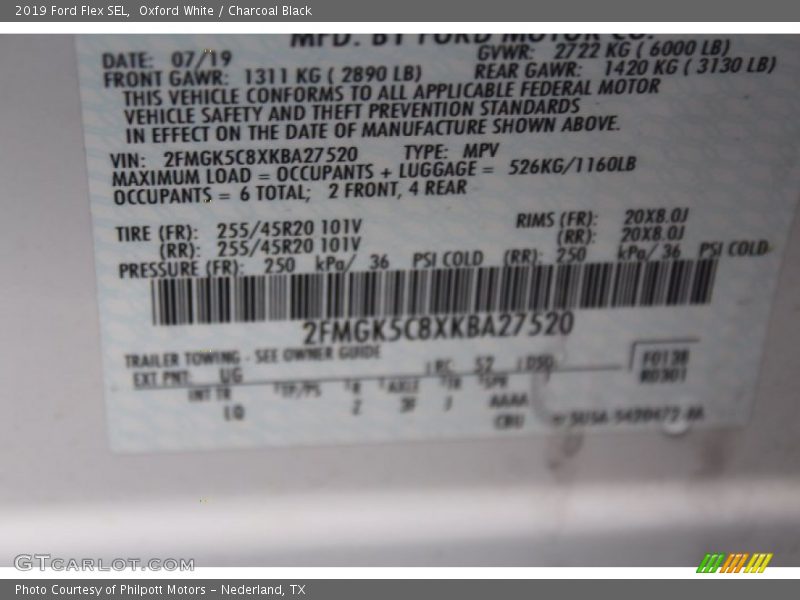 Oxford White / Charcoal Black 2019 Ford Flex SEL