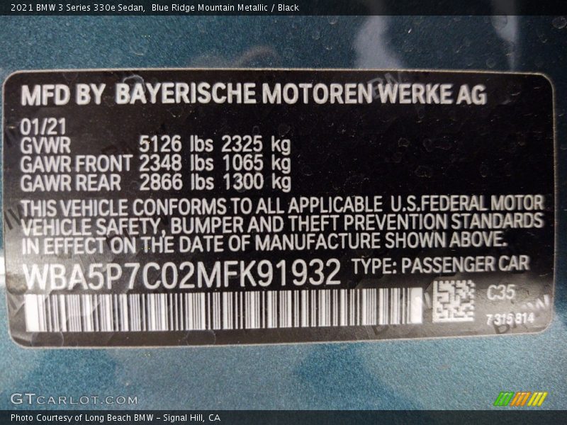 2021 3 Series 330e Sedan Blue Ridge Mountain Metallic Color Code C35